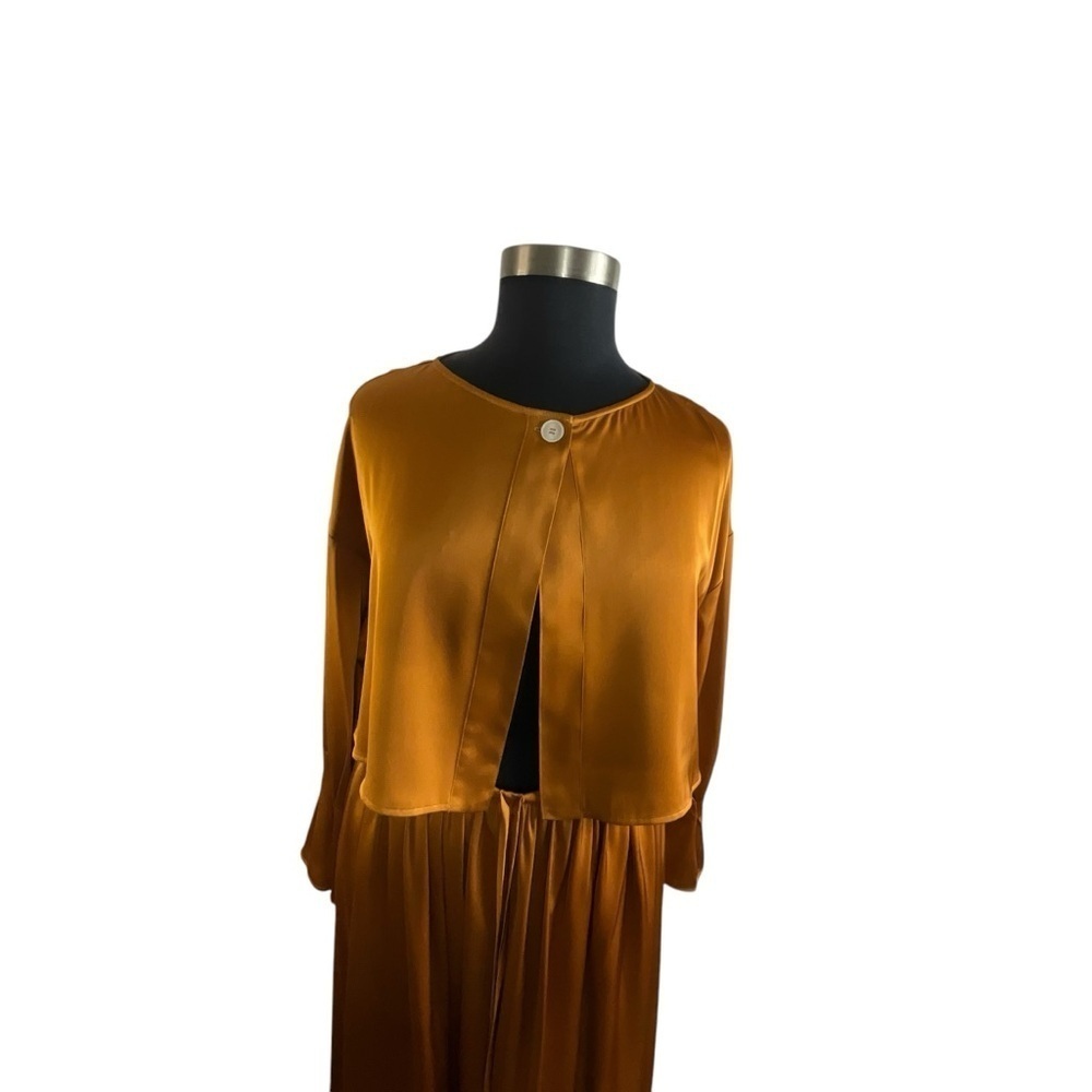NAP Free Flowing‎ Cropped Jacket Lounge Wear Pleated Sleeve Cuff in Warm Amber - Picture 3 of 14
